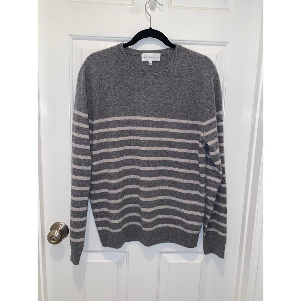 Mott & Bow CLASSIC CASHMERE CREW BERGEN Sweater Stripe Gray Medium
